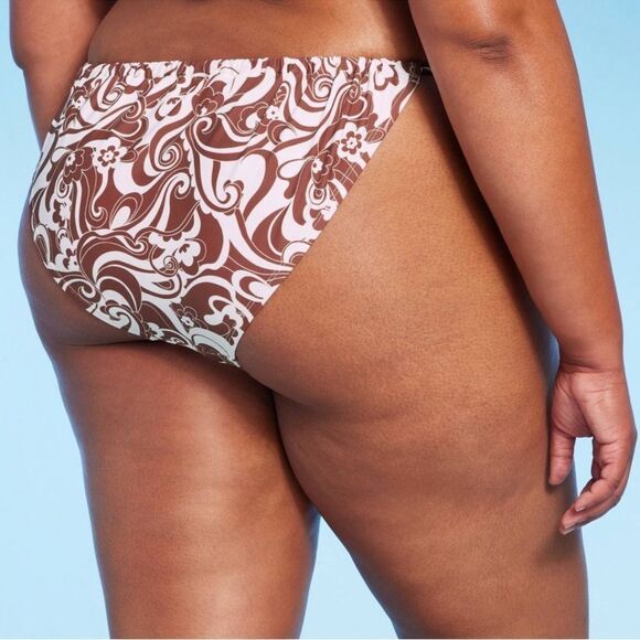 NWT Wild Fable 3X (24-26) Side-Tie Brown Swirl Pattern Bikini Swim Bottom - Picture 4 of 7